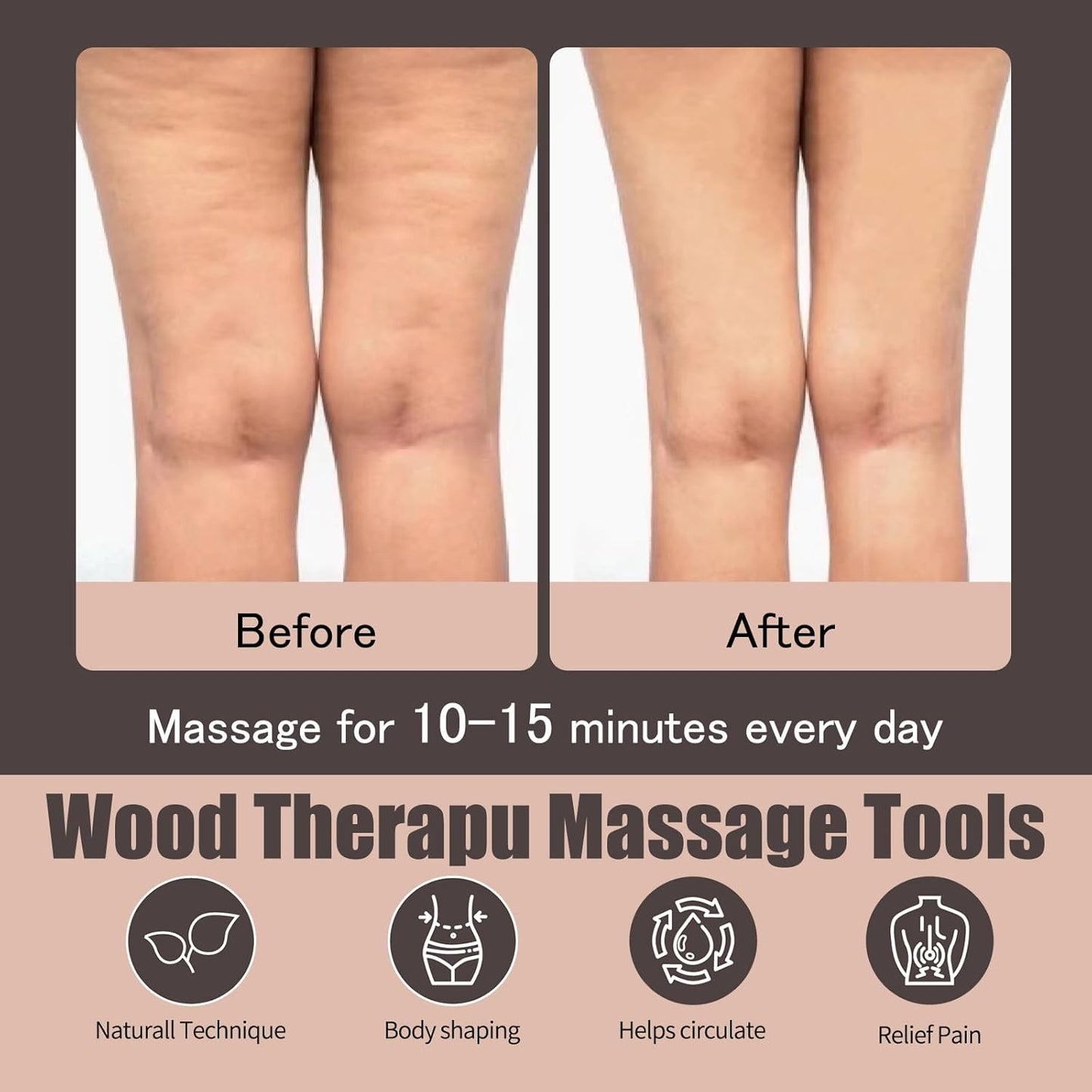 Wooden Mushroom Massager, Wooden Body Contouring Therapeutic Tool, Anti Cellulite, Lymphatic Drainage, Muscle Relaxation and Pain Relief for Neck and Back Massager