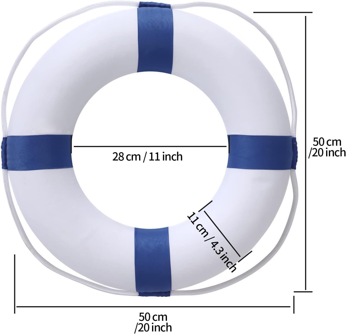 20 Inch / 50cm Pool Safety Life Preserver Throw Ring Buoy- Swim Foam Rings for Swimming Pool Wall Decoration with 98.4FT Water Floating Lifesaving Rope