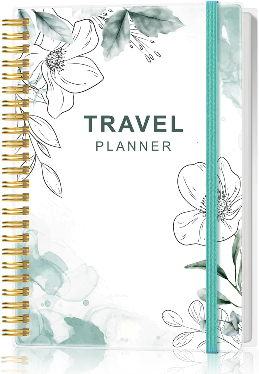 Travel Journal for Women & Men, Vacation & Road Trip Planner Organizer, Travel Notebook for 6 Trips, Trip Planner Gift to Record Memories and Adventures from Special Trips, 5.8" x 8.5", Teal Floral