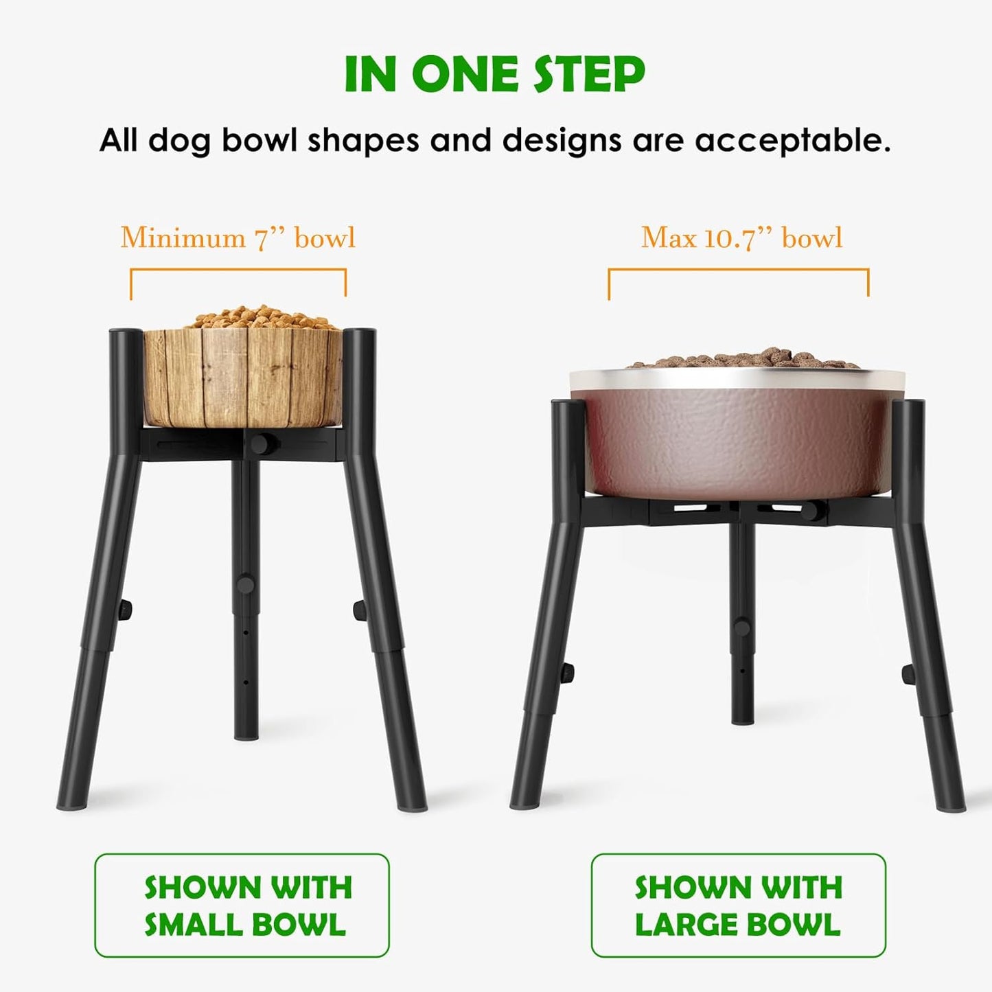 SHAINFUN Raised Dog Bowl Stand for Medium/Large/XL Breeds, Metal Tall Food Stand, Adjustable Wide 7-10.7" Heights 9.8-13.4",Strong Round Tubes Elevated Feeder(Bowl Not Included)
