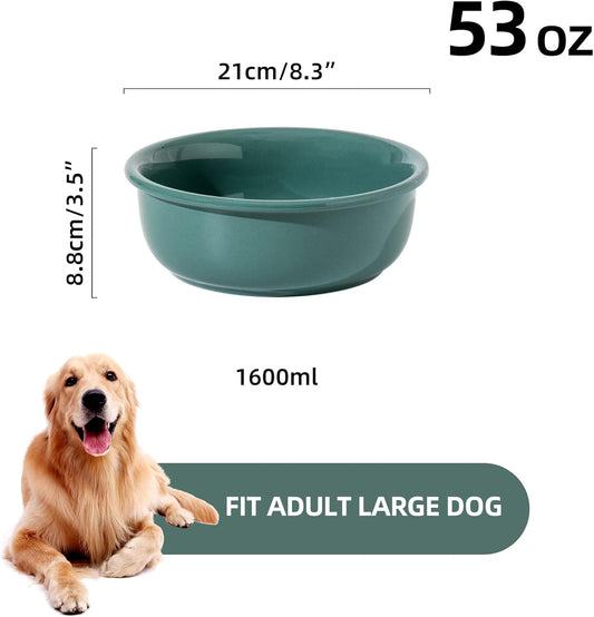 Ceramic Dog Bowl for Medium, Large Breed, Basic Dog Bowl, Pet Food and Water Dish(8.2" D, Dark Green)