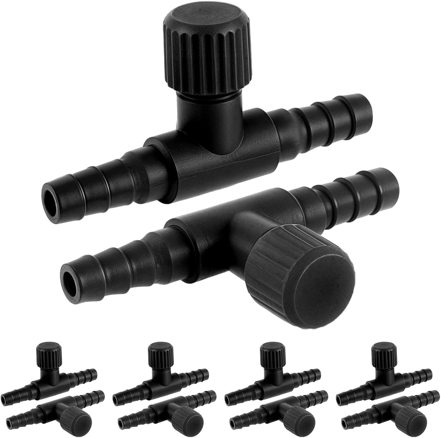 Aquarium Air Valve, 10 Pcs Aquarium Air Pump Control Valves T Shaped Single Way Plastic Air Flow Control Regulator Aquarium Air Pump Accessories for Fish Tank 3/16" ID Tubing (Black)