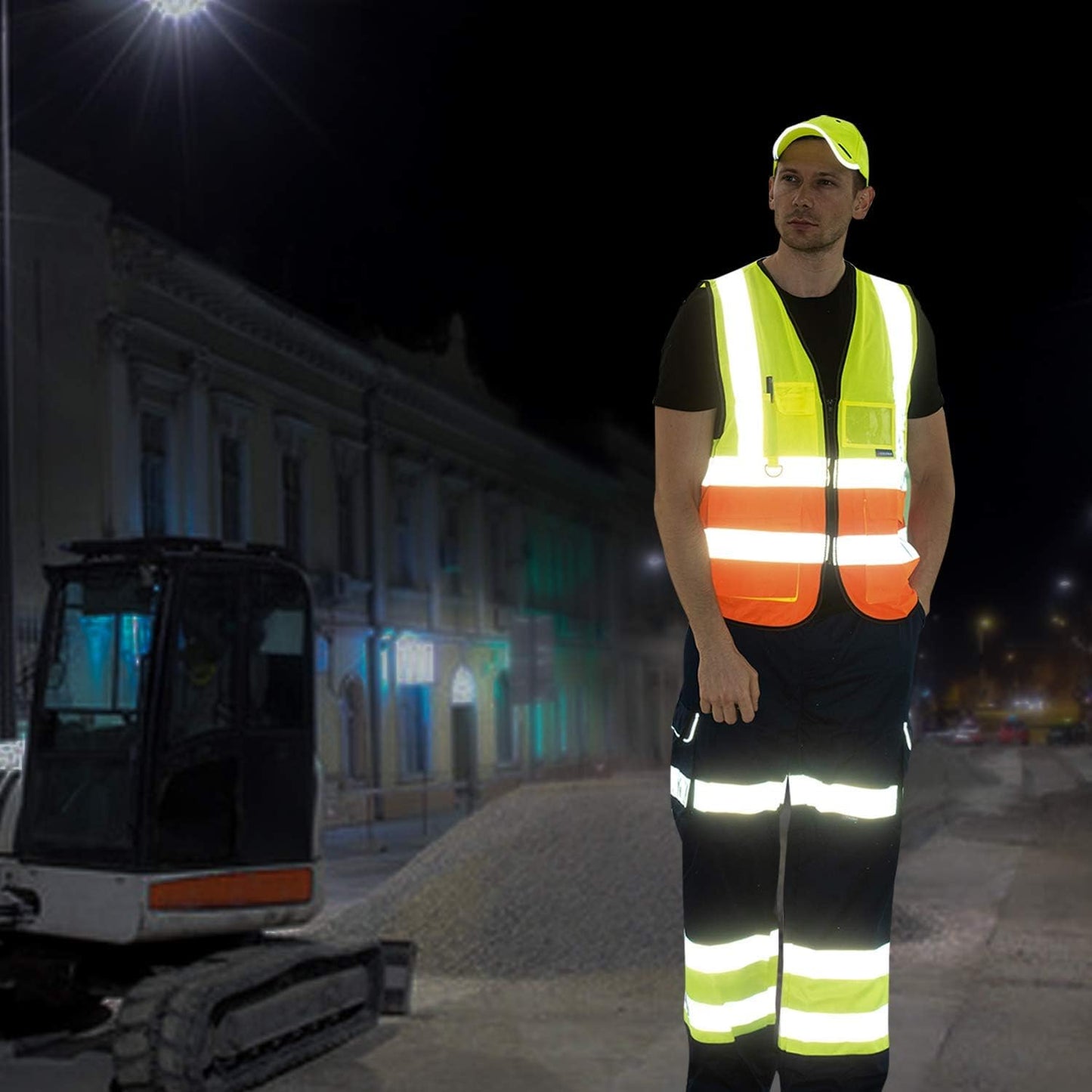 A-SAFETY Pink Safety Vest with Pockets Hi Viz Zipper Front Working Safety Vest with Reflective Strips, Multiple Colors Available,Large
