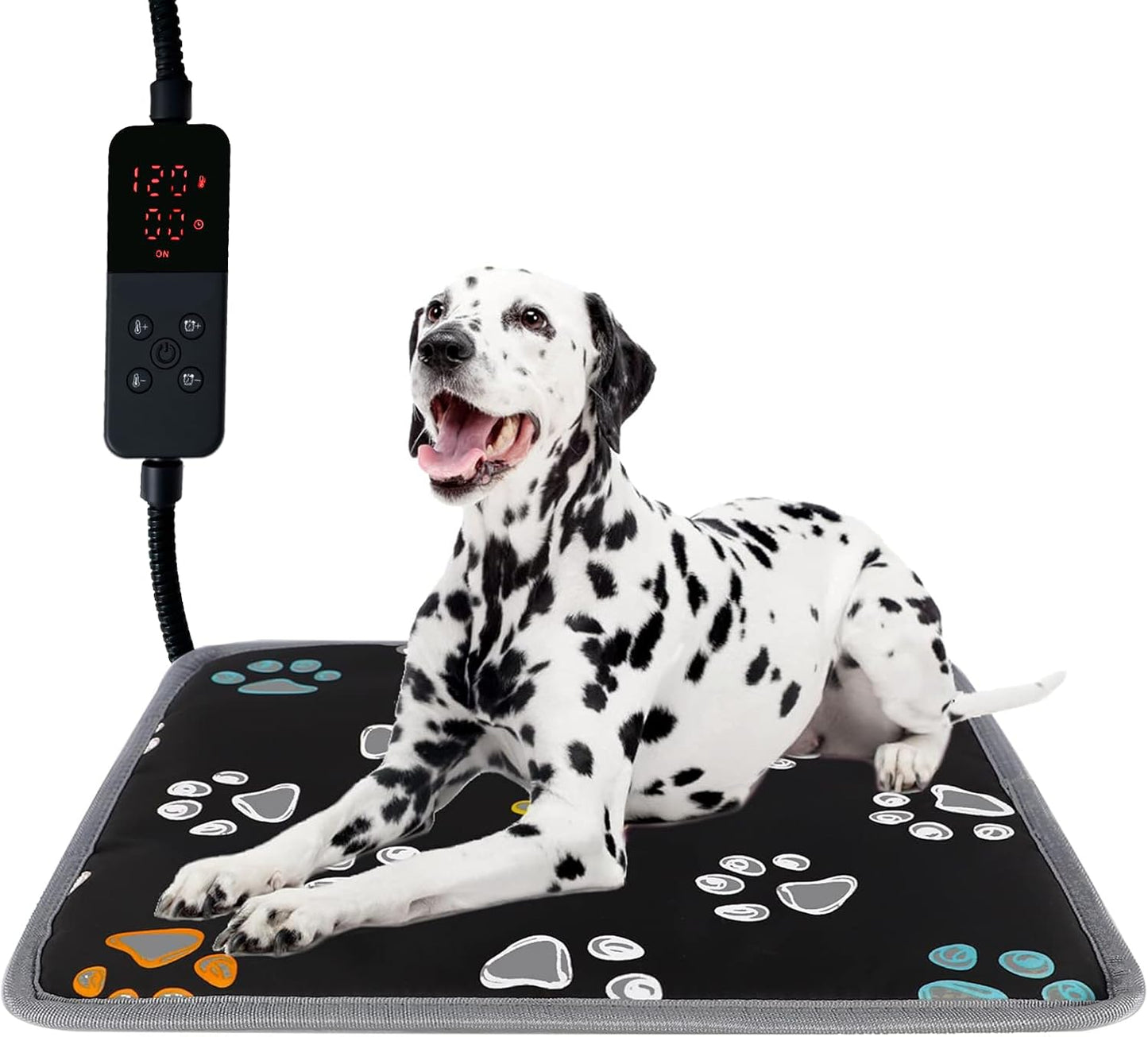 furrybaby Dog Heating Pad (24 x 16 in), Waterproof Pet Heating Pad for Dogs & Cats, Timer or Always-On Mode, Adjustable Temperature, Chew-Resistant, Black