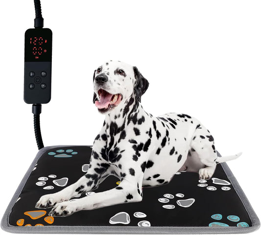 furrybaby Dog Heating Pad (24 x 16 in), Waterproof Pet Heating Pad for Dogs & Cats, Timer or Always-On Mode, Adjustable Temperature, Chew-Resistant, Black