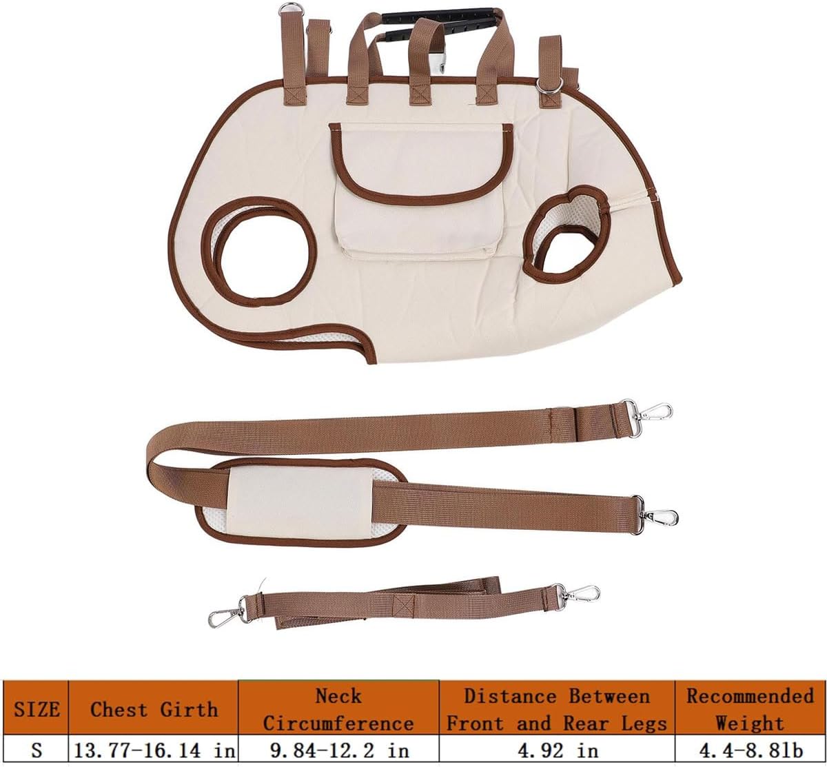 Dog Lift Harness, Adjustable Carrier Sling for Small and Medium Cats, Portable Pet Sling Carrier for Outdoor, Dog Assistance Strap for Senior, Joint Injuries, Brown S