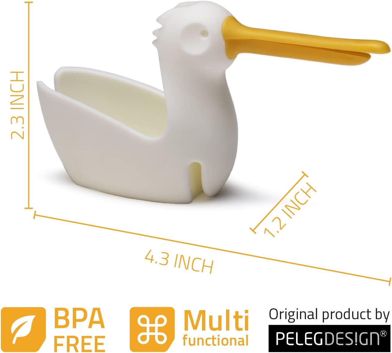 Peleg Design Pelicup: Tea Bag Holder - Fun Pelican-Shaped Tea Bag Holder for Cup w/Tea Bag Rest, Silicone Holder for Tea Bags, Mug Tea Bag Holder, 2.3x4.3x1.2 in, Cute Tea Accessories for Tea Lovers