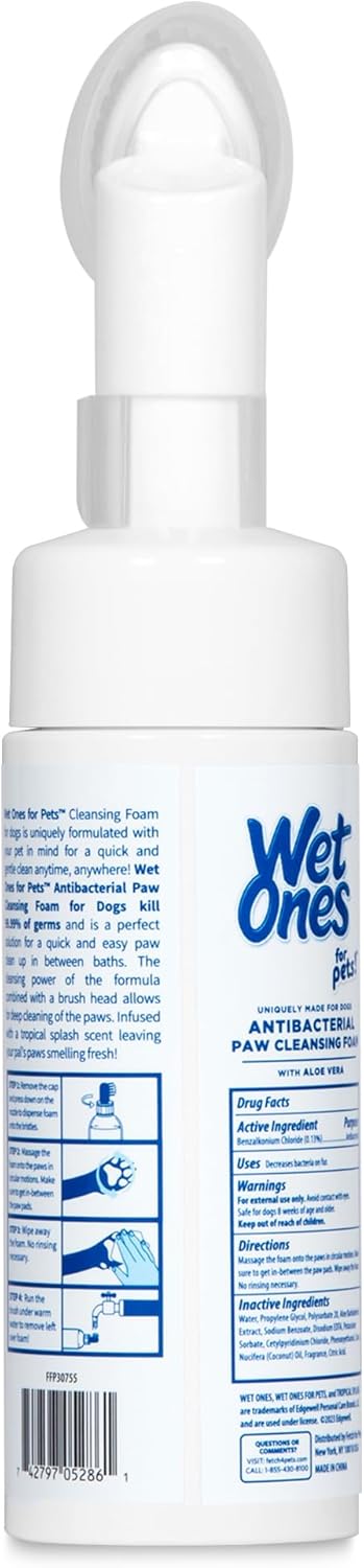 Wet Ones for Pets Antibacterial Dog Paw Cleaner with Built-in Scrubber Brush, Tropical Splash Scent - Foaming Cleanser for Dog Paws - Paw Washer & Grooming Care, 5 Ounce