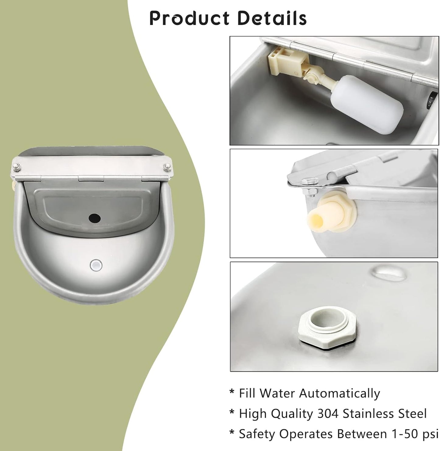 NATGAI Automatic 304 Stainless Steel Waterer Bowl, Automatic Cow Drinking Water Bowl with Float Valve Water Trough Farm Grade for Horse Cattle Goat Sheep Dog (with Drainage Hole)