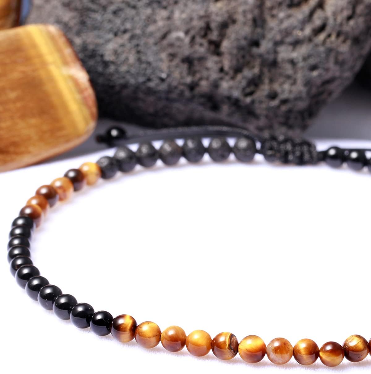 Jewever Anklet Bracelet For Women Tiger Eye/Lava Rock/Black Obsidian Healing Crystals Good Luck Gemstone Essential Oils Diffuser Jewelry