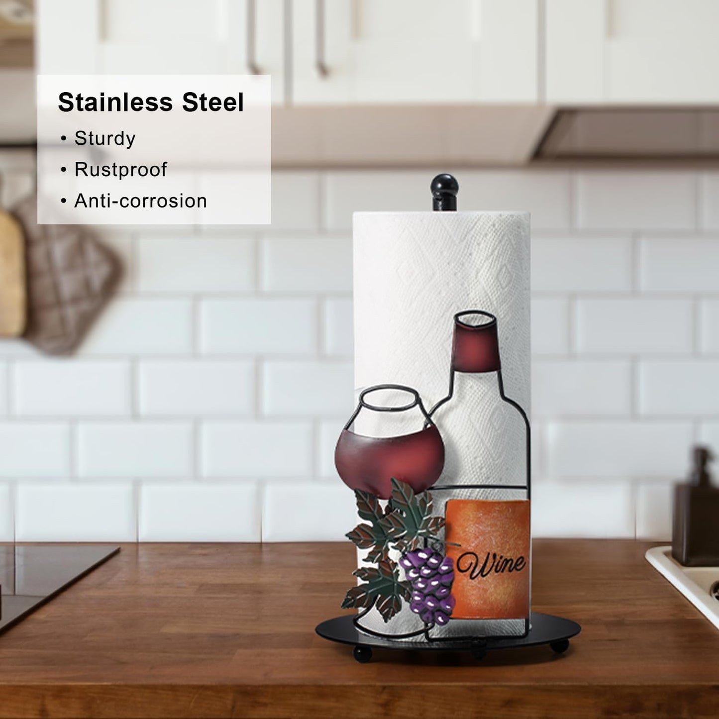 Wine Paper Towel Holder Countertop - Grape&Wine Decor Gifts, Cute Rustic Country Vintage Farmhouse Kitchen Decorations, Roll Dispenser with Weighted Base