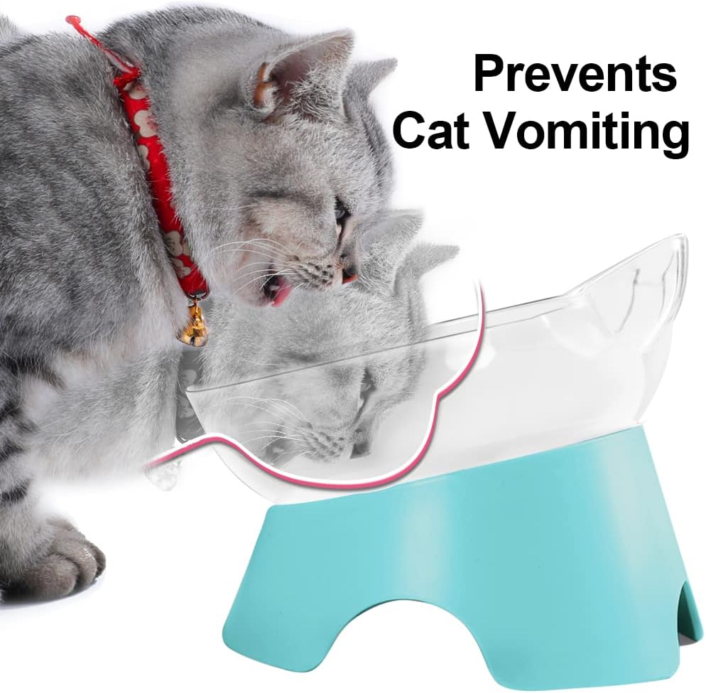 MILIFUN Raised Cat Food Bowls with Stand, Dishes for Food or Water, Tilted Bowl, Pet Dish with Stand (Arcuation-Bule)