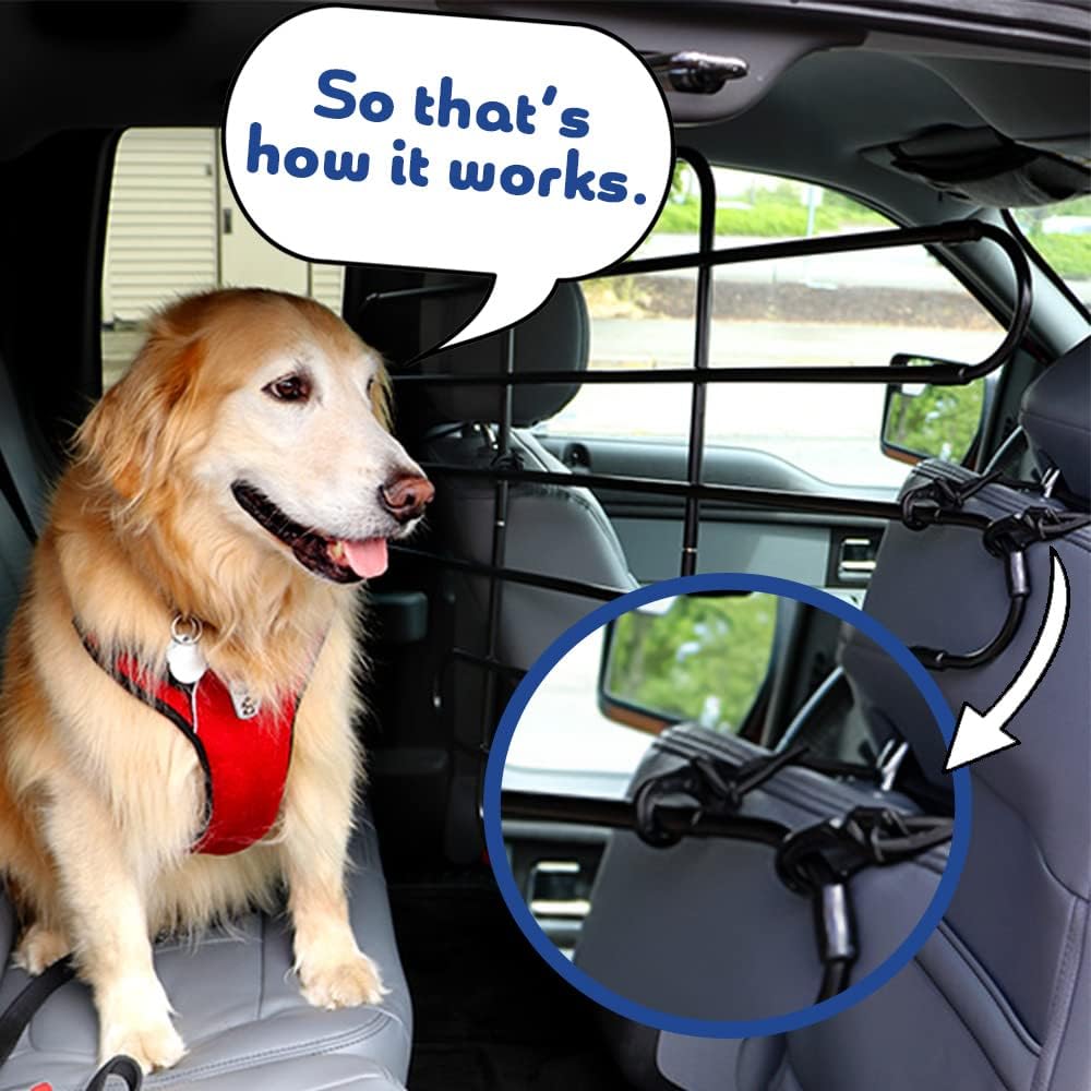 The Original ZooKeeper Car, SUV, Truck Dog Barrier: Adjustable Universal for all Vehicles - Moves with Your Vehicle Seats. Tilt. Slide. Recline. Easy Install - Strong Metal Tubing Gate Pet Divider