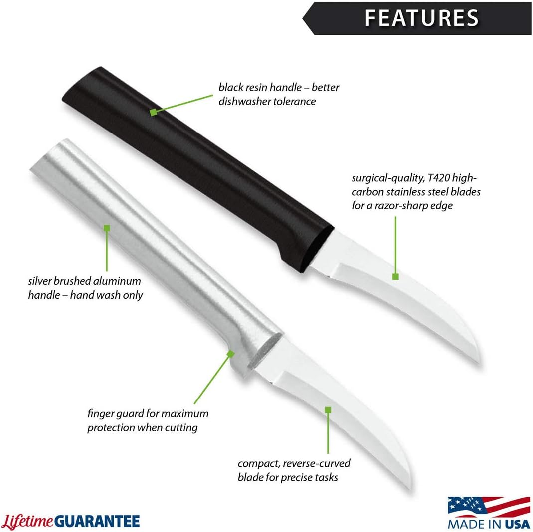 Rada Cutlery Granny Paring Knife (R100), 2.38" Stainless Steel Serrated Blade, Silver Handle, Pack of 2