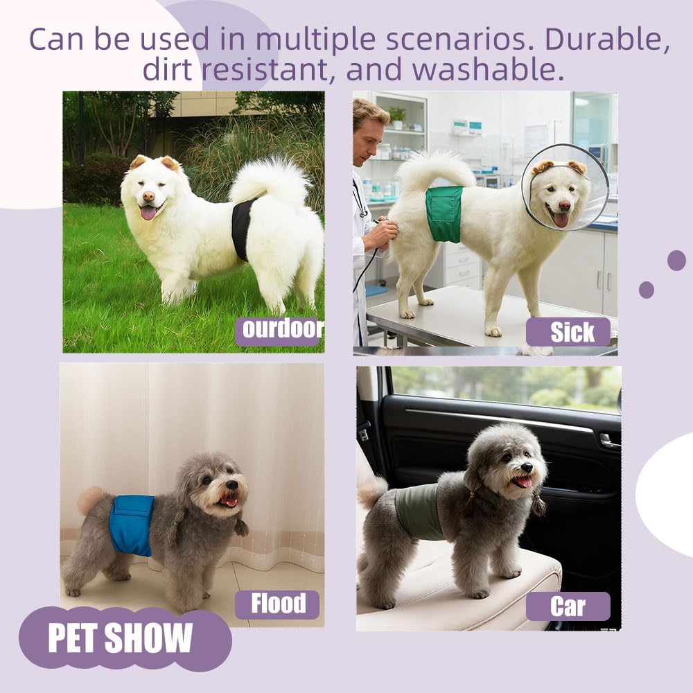 Washable Reusable Dog Diapers Male, 3 Packs Breathable Belly Bands for Male Dogs for Summer,Belly Band for Male Dogs Black S