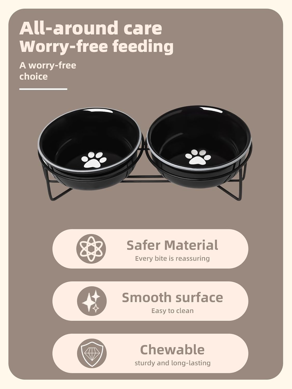 GDCZ Ceramics Raised Cat Bowls with Heighten Metal Stand,15 Ounces (Black)