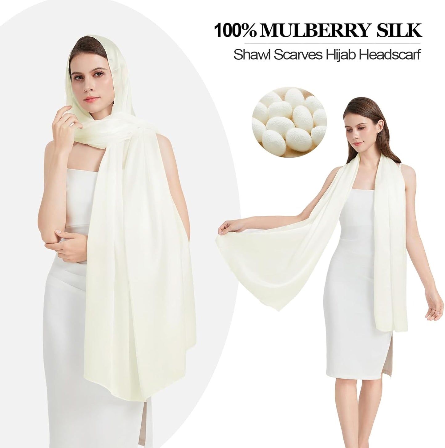 100% Mulberry Silk Scarf-Long Large Silk Neck Scarf Hijab Shawl for Women Travel Wrap