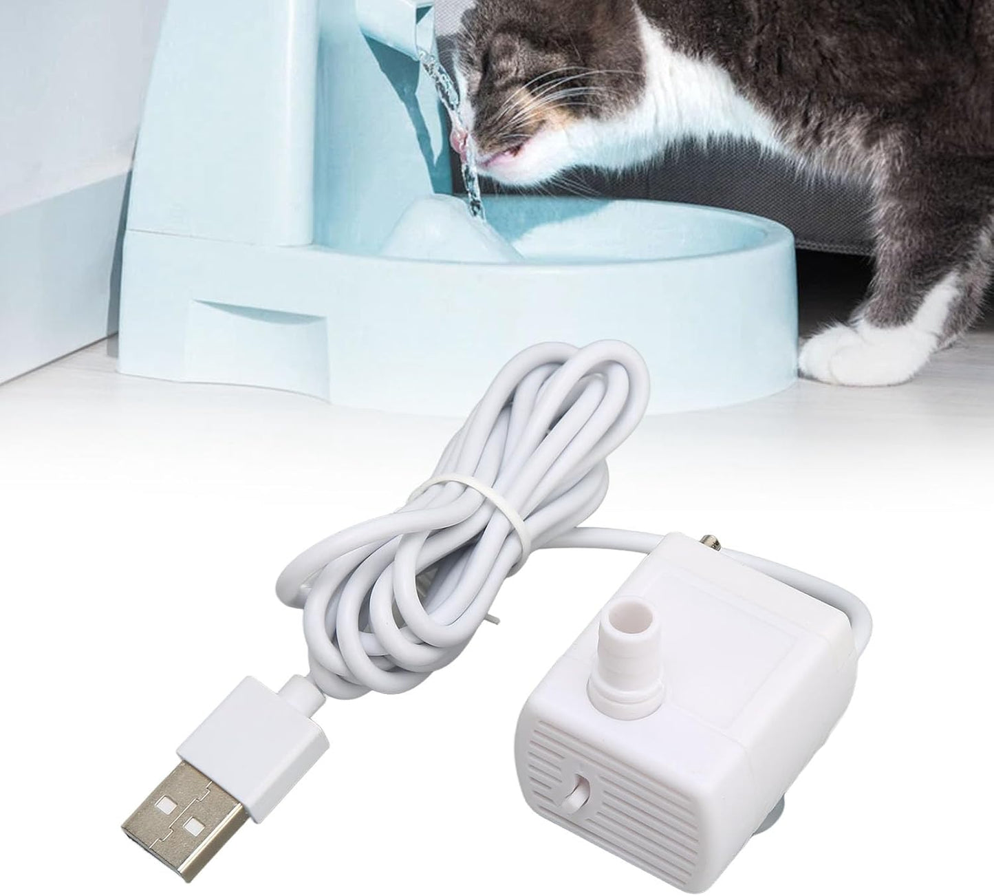 Replacement Pump for Cat Water Fountain, 5V USB Ultra Quiet Water Adjustable Small Fountain Pump, Pet Fountain, Easy to Install, Universal Compatible, Prevent Dry Burning