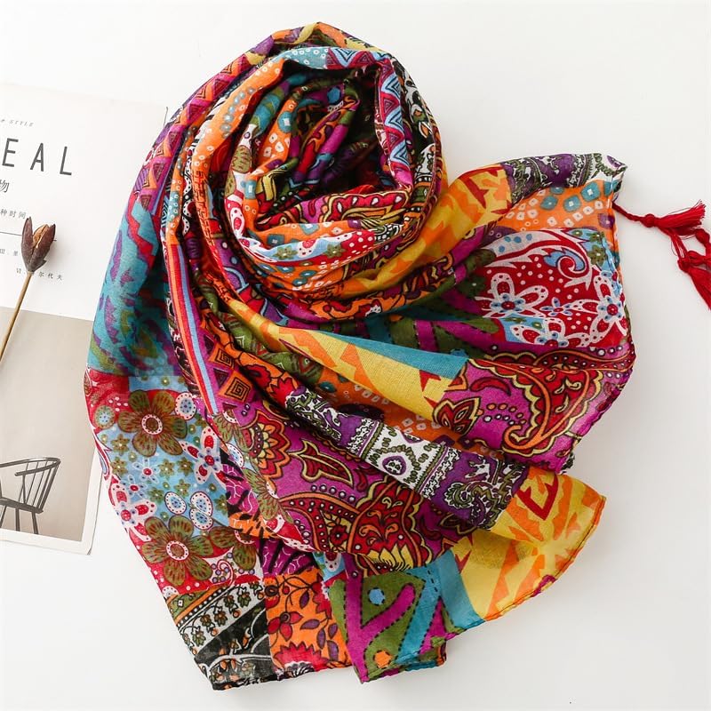 WZX Boho Scarf for Women Lightweight Floral Printed Scarves Fashion Shawl Wraps for All Season