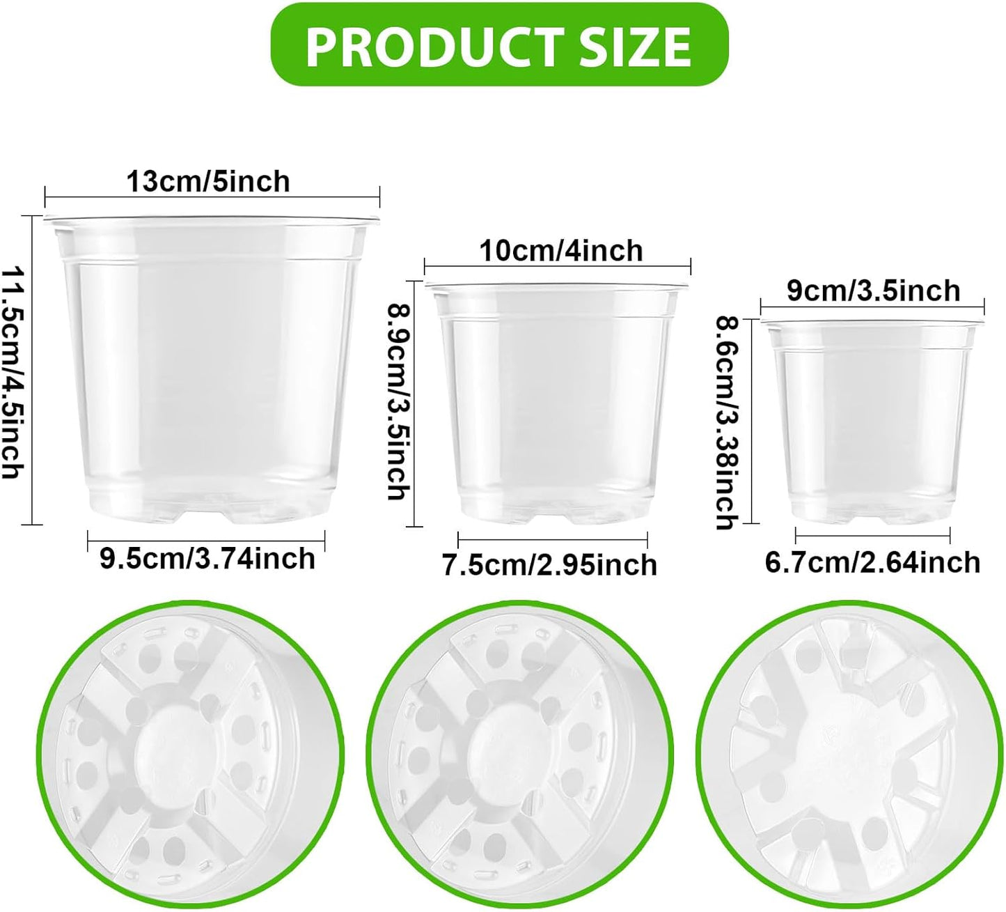 Clear Nursery Pots 5/4/3.5 Inch Plastic Seedling Plant Pot with Drainage Holes for Transplanting Succulents Cuttings (15Pcs)