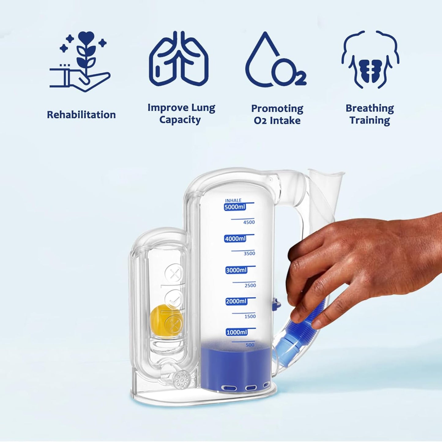 Incentive Spirometer Adult, Breathing Exercise Device for Lungs, 5000ml Capacity for Deep Inhalation, Durable Medical-Grade PC Material | Airflow Indicator for Steady Inhalation Practice