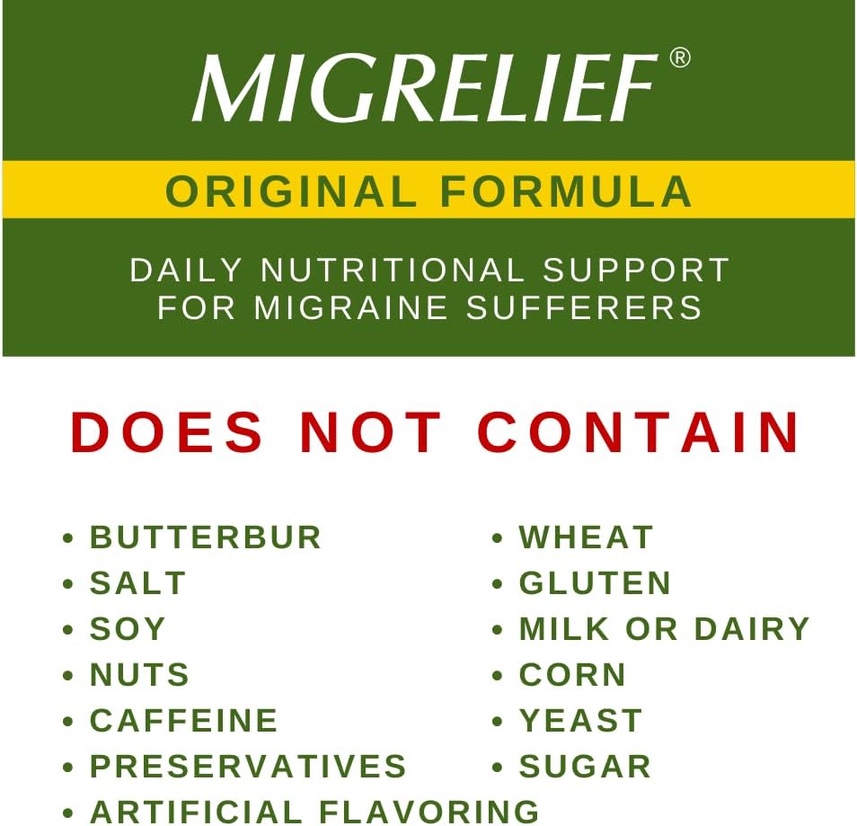 MigreLief Original Triple Therapy with Puracol - Nutritional Support for Migraine Sufferers - 60 Caplets/1 Month Supply