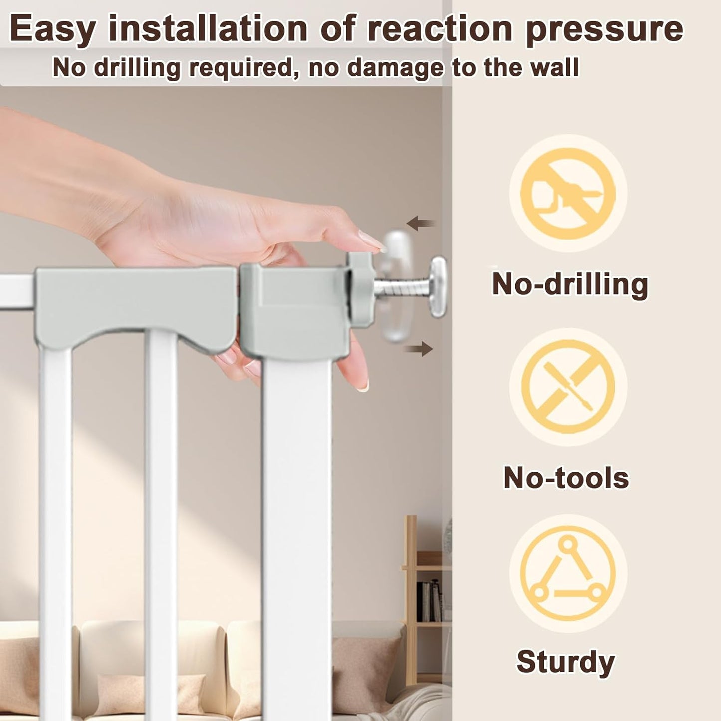 30"-62.5" Extra Wide Baby Gate for Doorways/Hallways,Pressure-Mounted Dog Gate Indoor for Stairs, Auto Close Pet Door for Child/pet Proof Safety, No Need Drilling, White