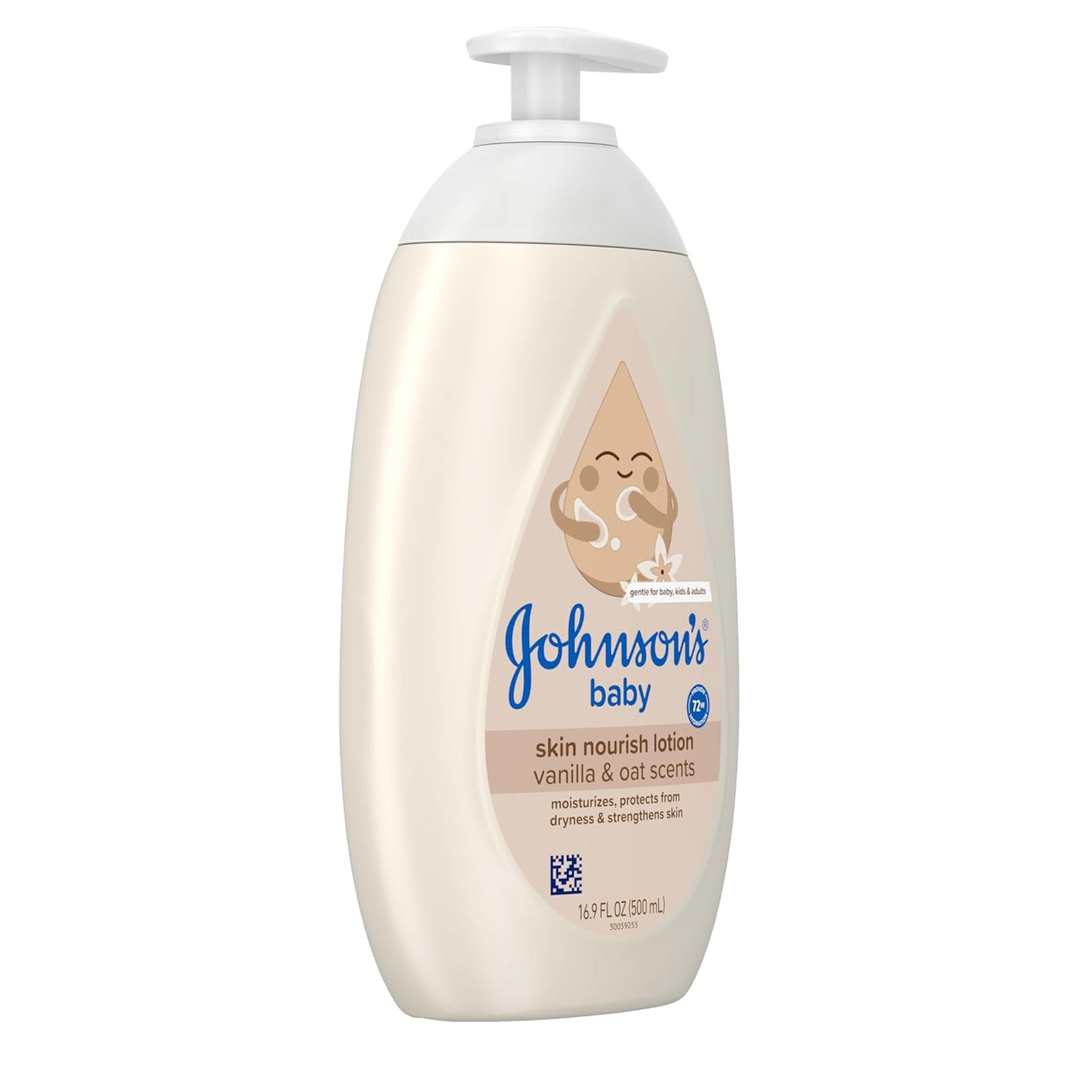 Johnson's Skin Nourishing Baby Lotion, Vanilla & Oat Scents, Hypoallergenic Baby Body Lotion for 72 Hour Hydration, Moisturizes & Protects from Dryness, Baby Essentials 16.9 fl. oz