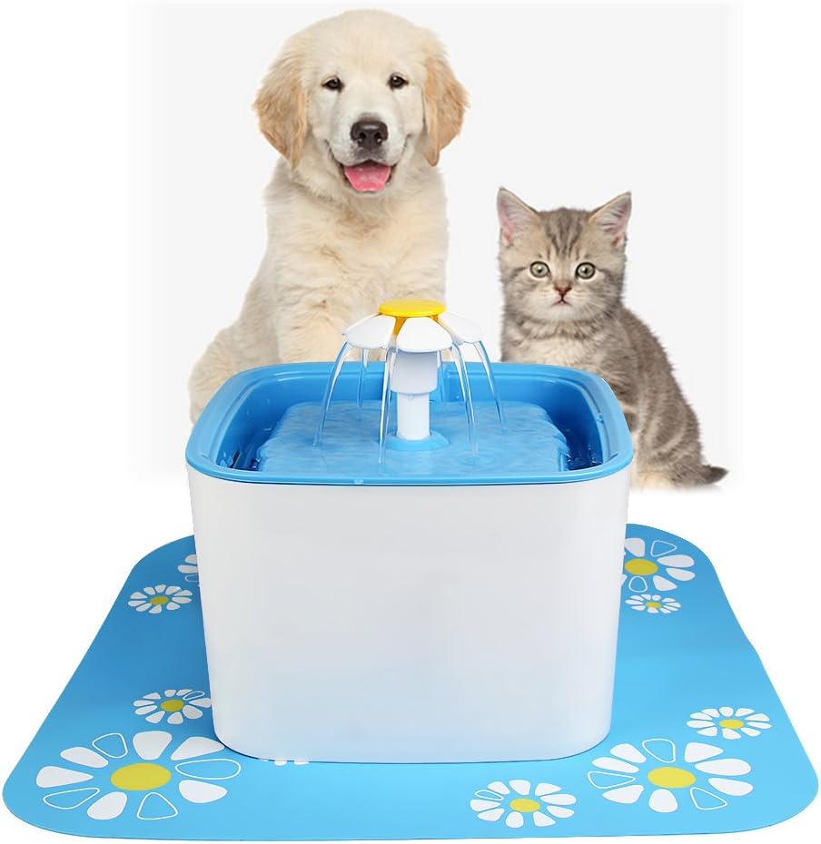 ELEOPTION Pet Cat Water Fountain Auto Flow Surper Quiet for Cat Dog Water Dispenser Recycle Drinking Small Fountain 2.5L Pefect for Small Pets Electric Drinking Bowl (Cube Fountain Blue-2.5L)