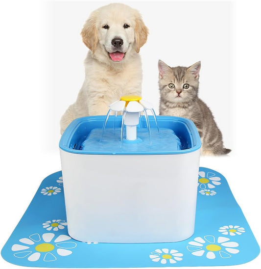 ELEOPTION Pet Cat Water Fountain Auto Flow Surper Quiet for Cat Dog Water Dispenser Recycle Drinking Small Fountain 2.5L Pefect for Small Pets Electric Drinking Bowl (Cube Fountain Blue-2.5L)