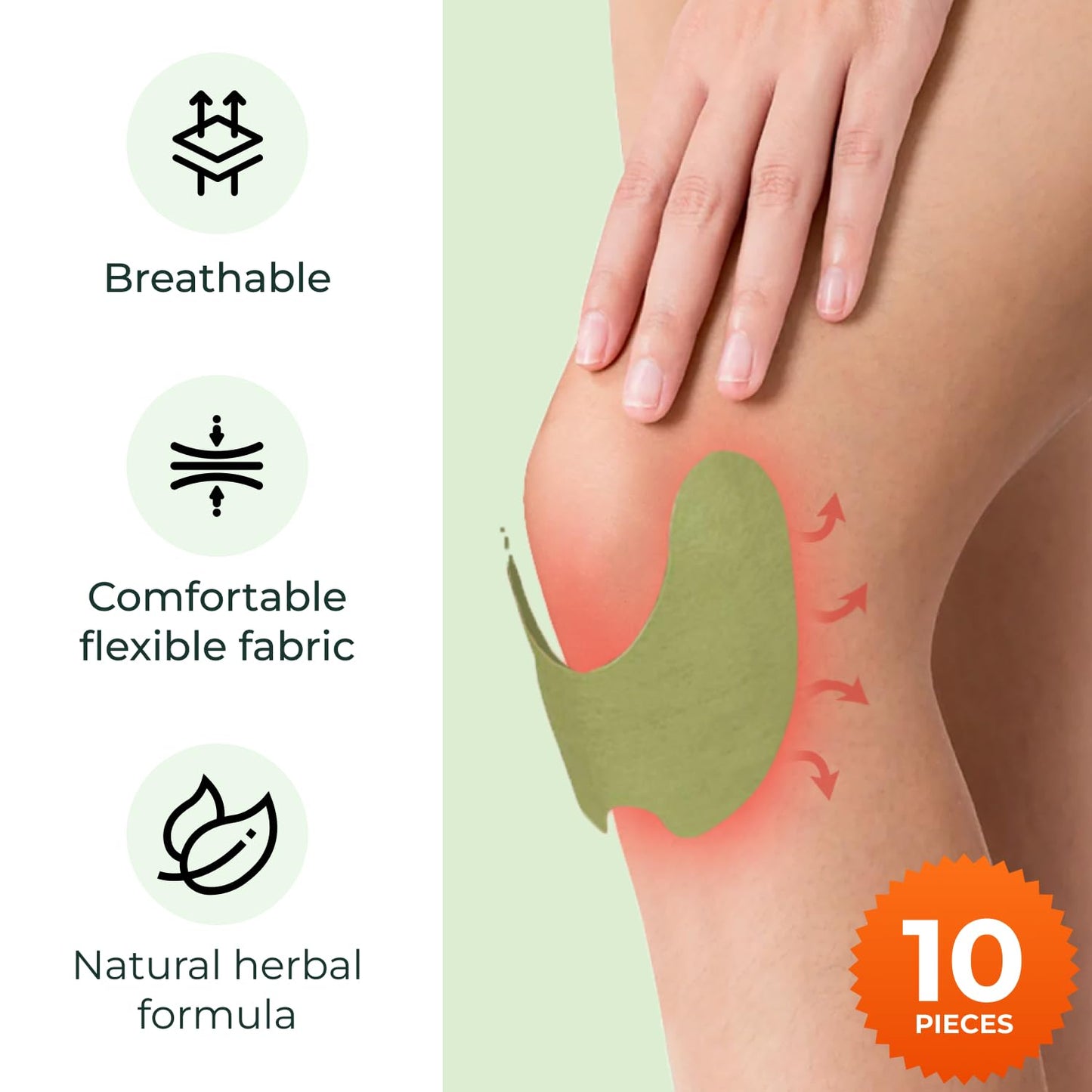 Wellnee Original Herbal Knee Patch - Wellknee Plaster for Knee Support & Muscle Pain - Maximum Strength for a Temporary Relief - Adhesive Heat Patches Made with Natural Herbs for Wellness (10 Pads (Pack of 1))