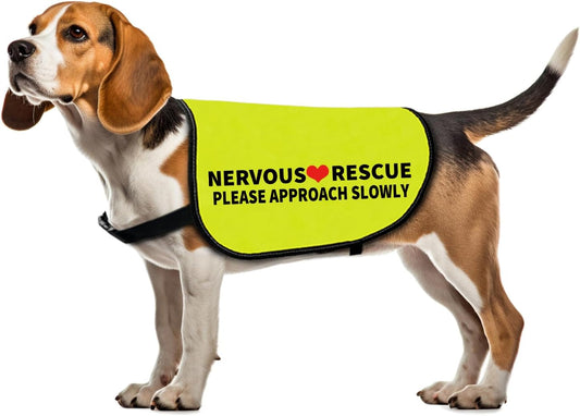 Zuo Bao Rescue Dog Jacket Vest - Yellow, Large - Dog Behavior Slogan Vest - Approach Slowly - Composite Cloth - Water Resistant - Striped - Adult, Large Breeds