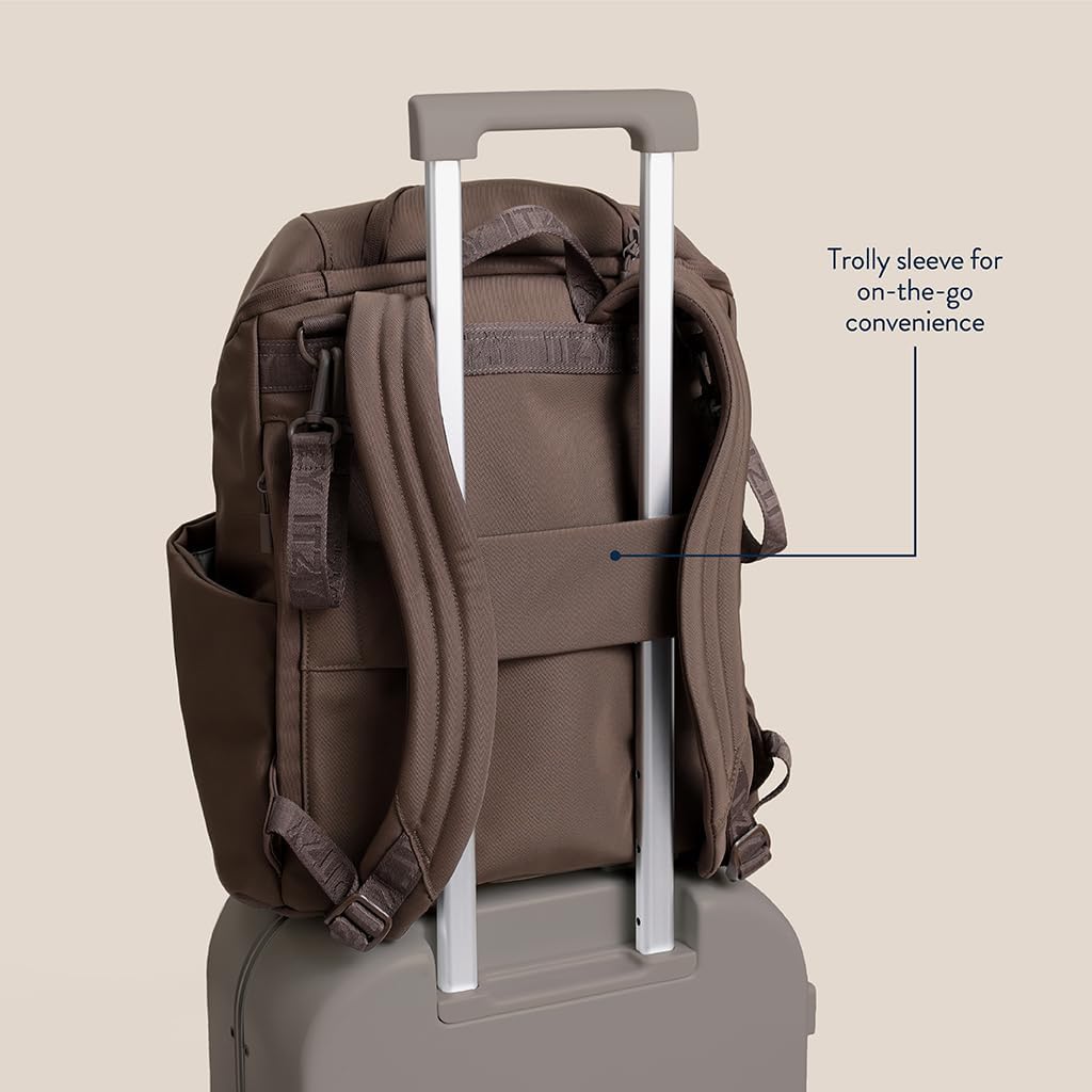 Itzy Ritzy Belong Bucket Backpack – Lightweight Diaper Bag Backpack Featuring 16 Pockets, Bucket Top Opening, Stroller Straps & Changing Pad – Organized and Stylish Everyday Family Backpack (Mocha)