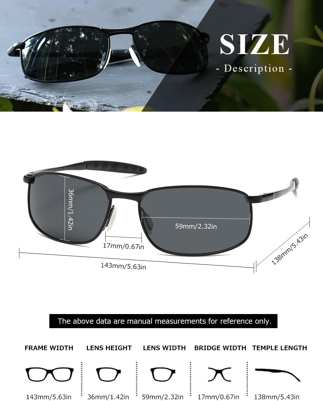 AEVOGUE Polarized Sunglasses For Men Rectangle Metal Frame Retro Sun Glasses AE0395