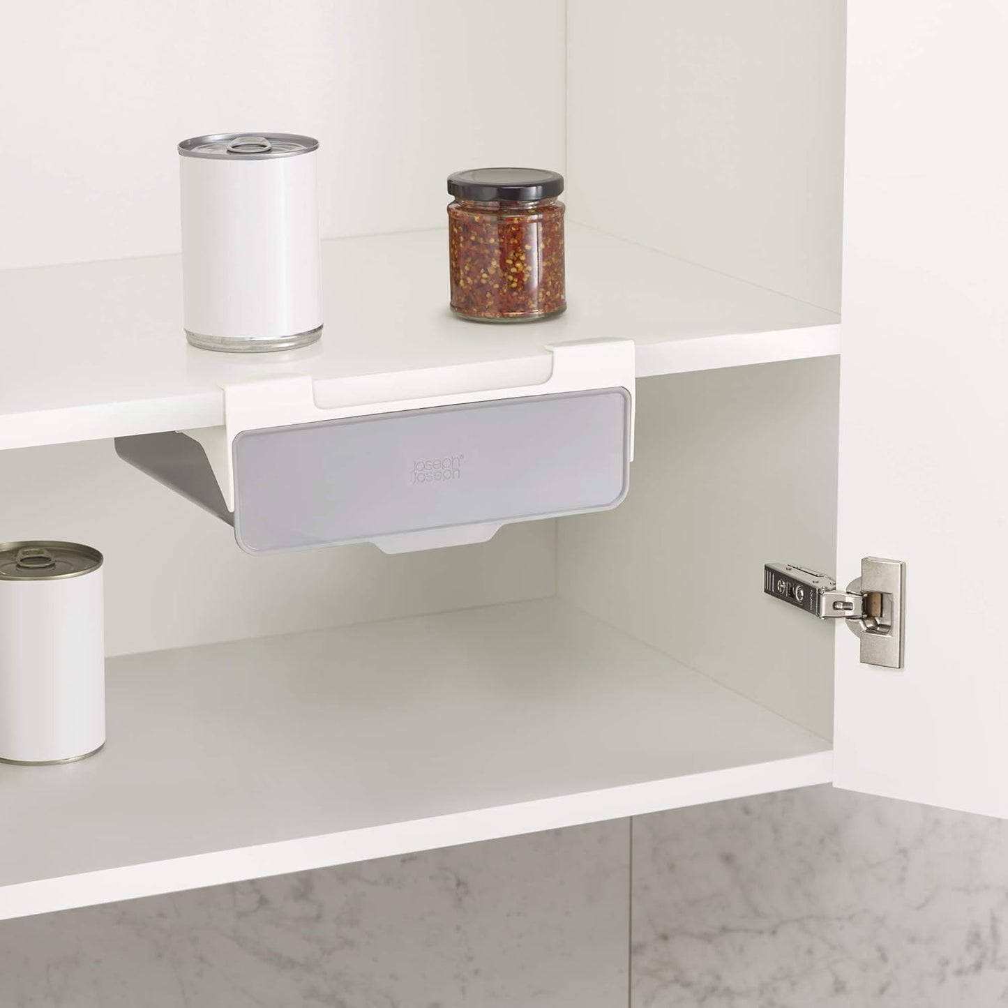 Joseph Joseph CupboardStore Under Shelf Drawer Kitchen Cabinet Storage Organizer, Space Saving, Gray/White