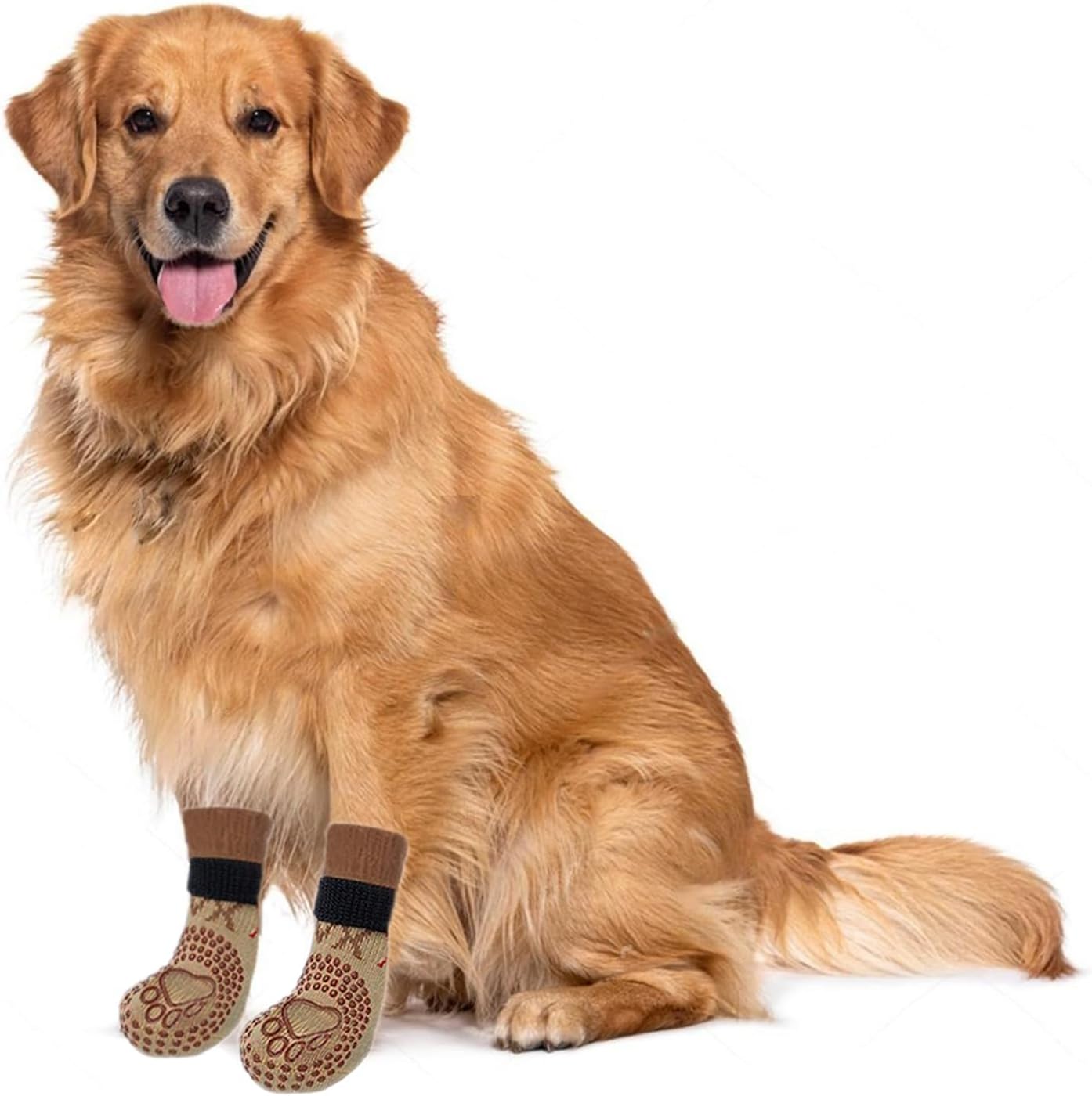 Dog Socks with Grippers for Senior Dog, Hardwood Floors, Dog Socks to Prevent Licking Paws Shoes Booties Boots & Paw Protectors for Hot Pavement, Winter (XS, Dot Khaki)