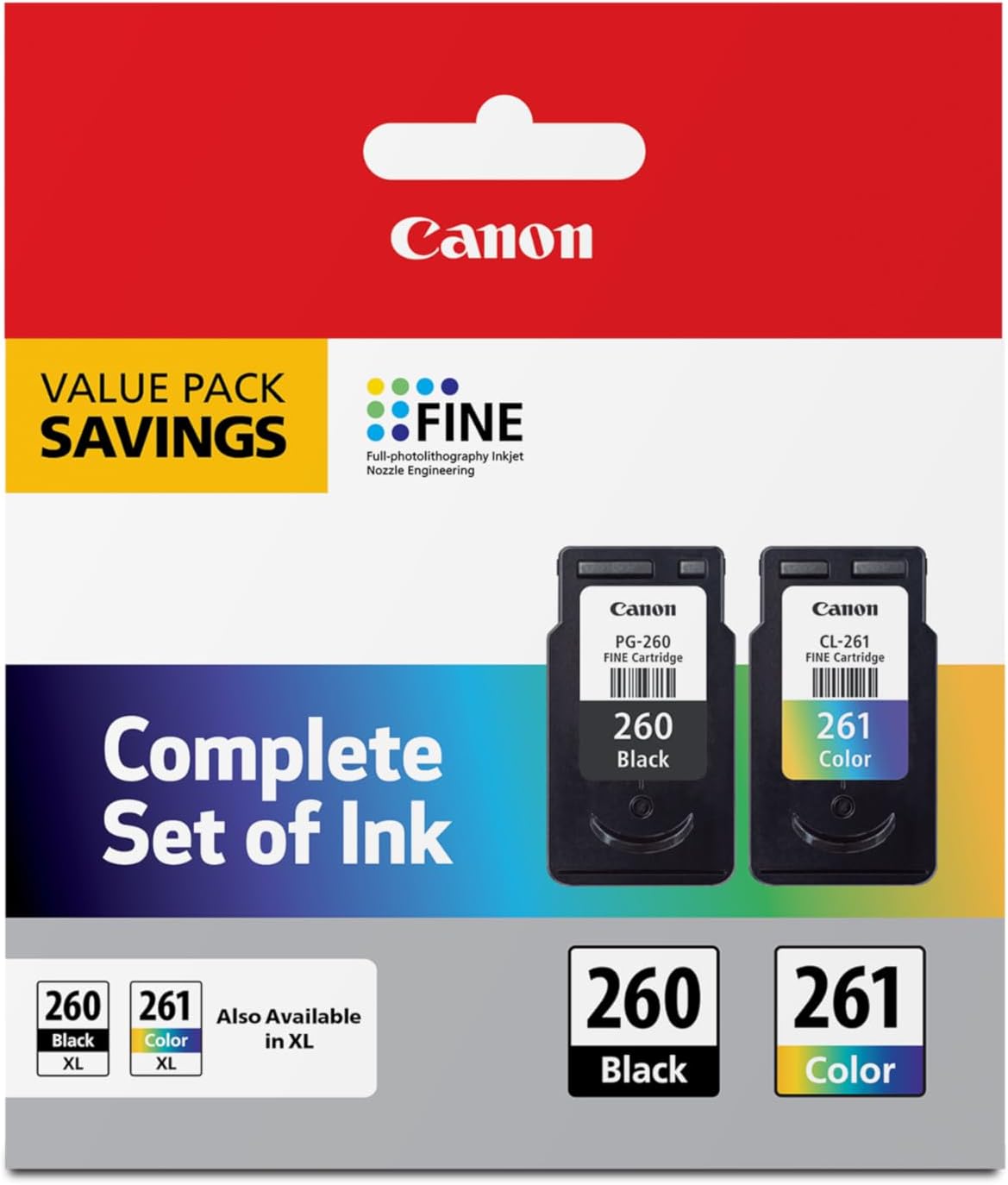 Canon PG-260 / CLI-261 Genuine Ink Value Pack (2 Cartridges), Compatible with TS5320, TR7020
