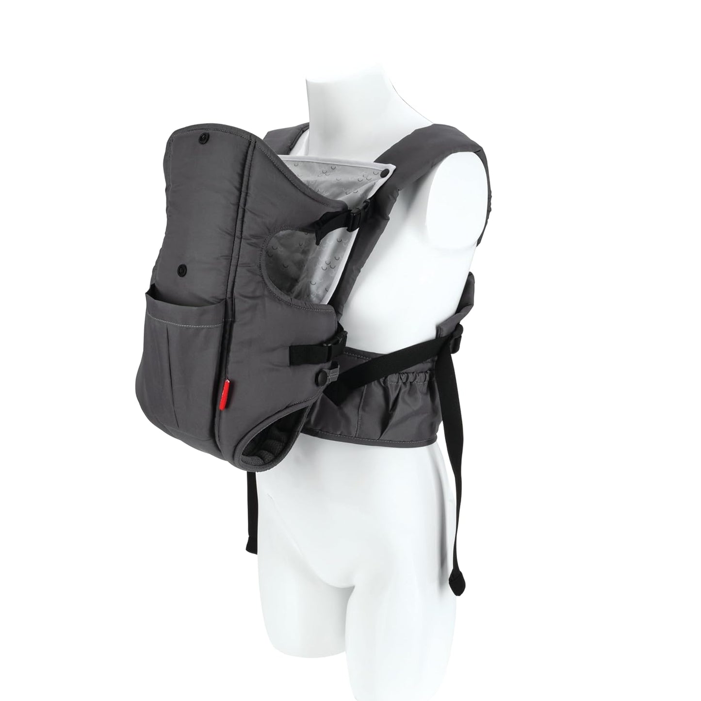 Nuby Deluxe Baby Carrier: Newborn to Toddler with Lumbar Support for 7.7-32.8 lb. (3.5-14.9 kg) | Lightweight Breathable Mesh Fabric | Bonus Teether | Removeable Baby Drool Bib | Color: Grey