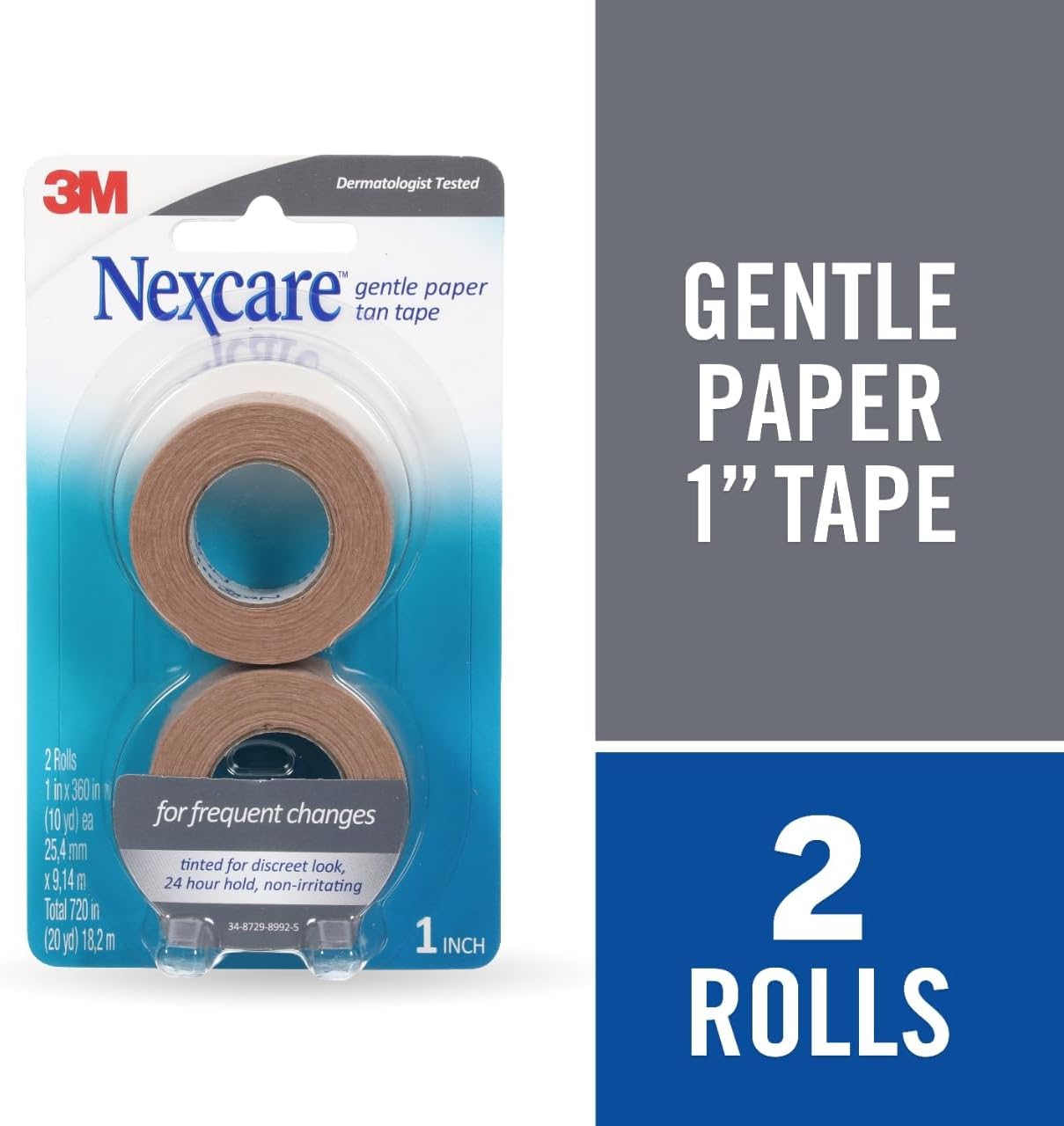 Nexcare Gentle Paper First Aid Tape T781-2PK, Tan, 1 in x 10 yds