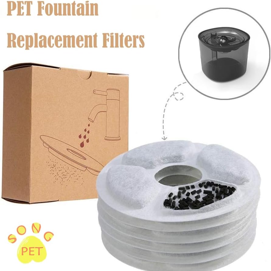 Cat Water Fountain Filters, 6 Pack Cat & Dog Fountain Replacement Filters with Paper Box, Pet Fountain Filter Fit for 61oz/1.8L Automatic Dog Water Dispenser