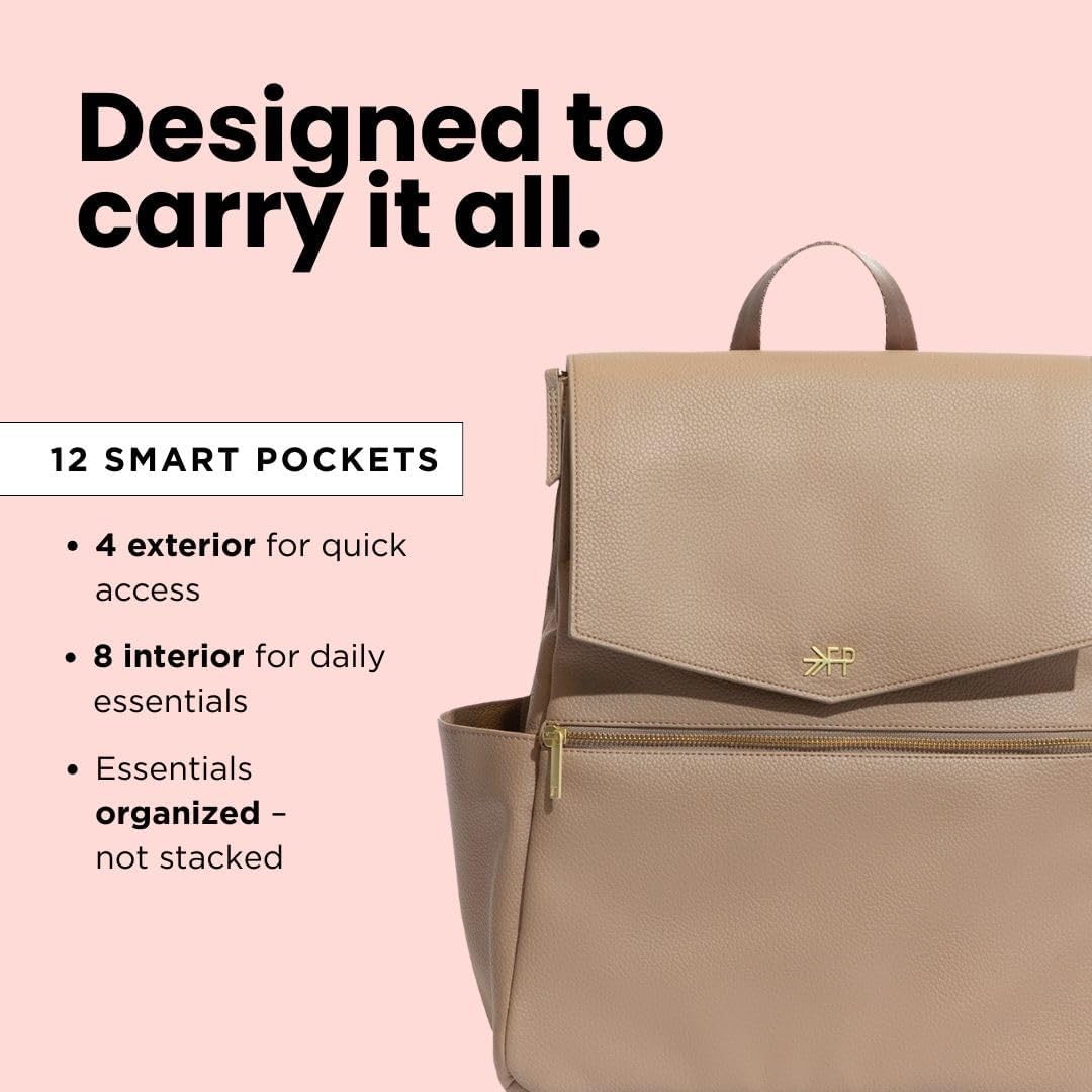 Freshly Picked Classic II Diaper Bag Backpack – Premium Vegan Leather, Large Capacity Baby Bag with Changing Pad, Stylish & Functional for Moms & Dads (Fig)