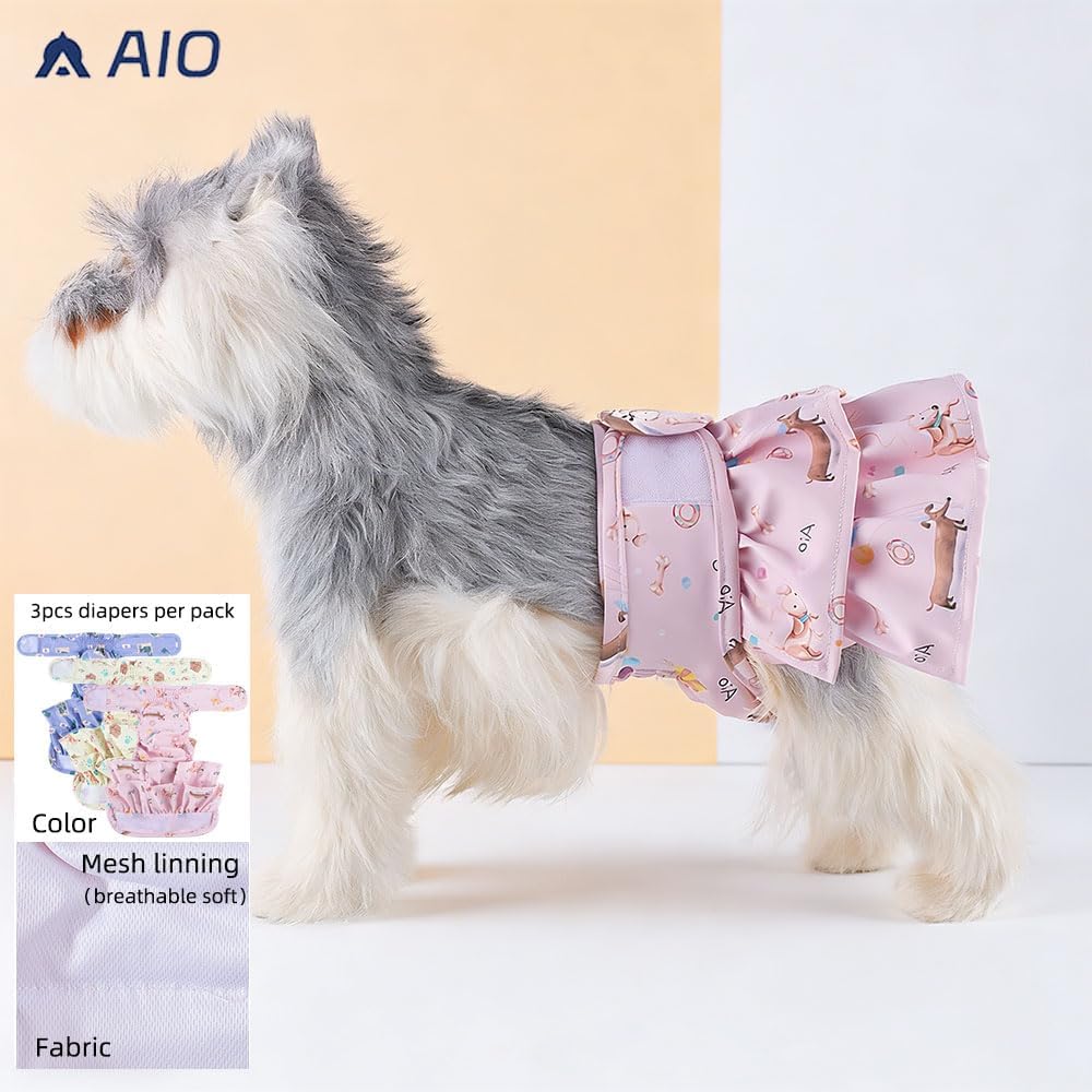 Washable Reusable Dog Diapers Female(3 Pack),Highly Absorbent for Doggie Puppy Cat Heat Period Training with Adjustable Waist Dog Skirt Diapers Female Pu Breathable Female Dog Diapers Suitable,Small