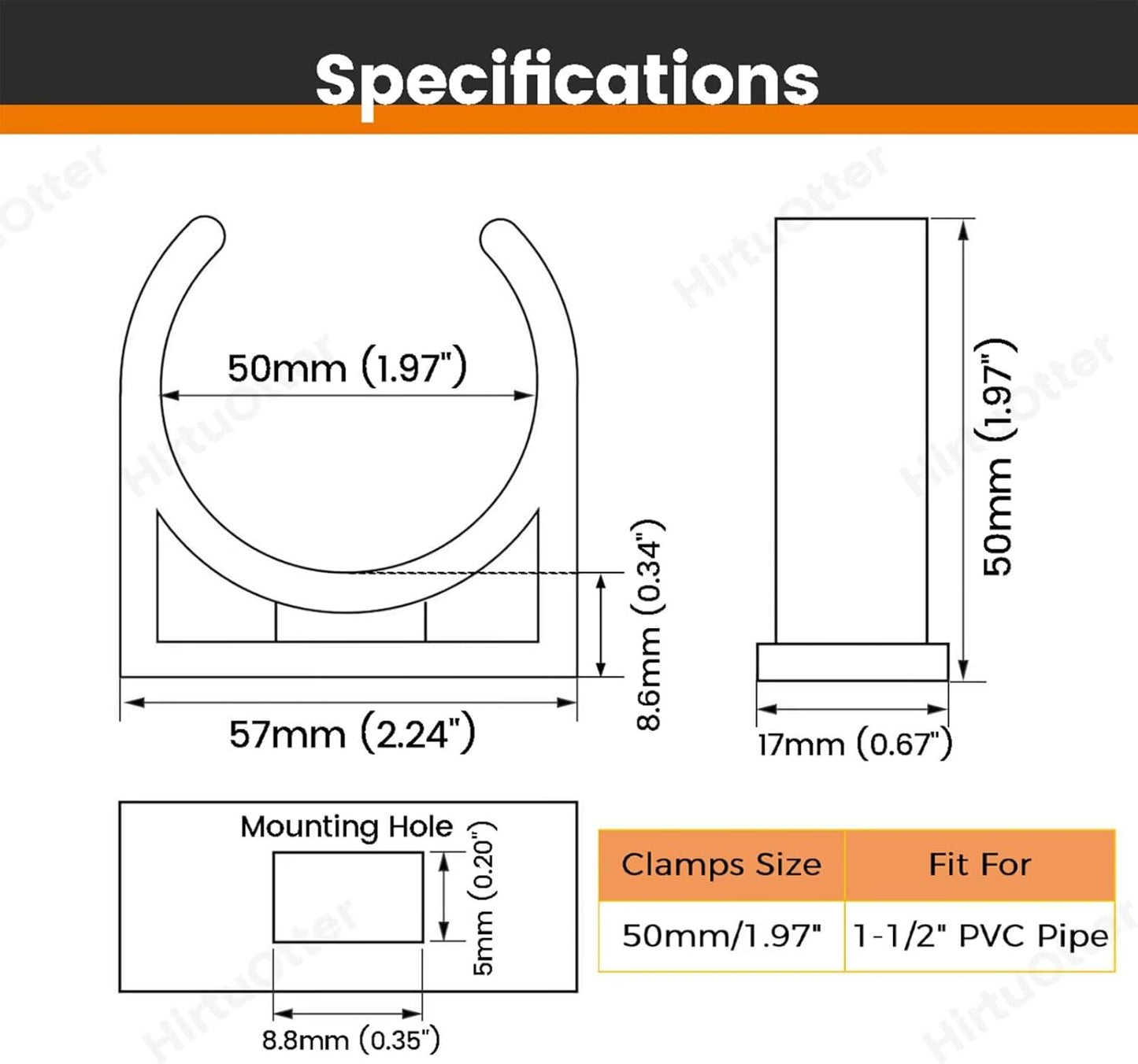 50mm/1.97" (30 PCS) U-Shaped PVC Pipe Clamps (Gray), Hose Hanger Support, High Strength for Home Plumbing, TV Trays, Water Supply, Garden Tubing, PEX, UV Resistant, fit for 1-1/2" PVC Pipe Sch40