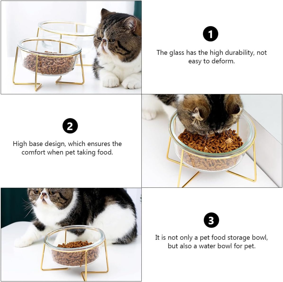 Milisten Oblique Glass Pet Food Bowl 800ml with Raised Metal Stand 17.8cm Tilted Dog Cat Feeder Elevated Feeding Dish for Neck Support and Mess Prevention Random Style