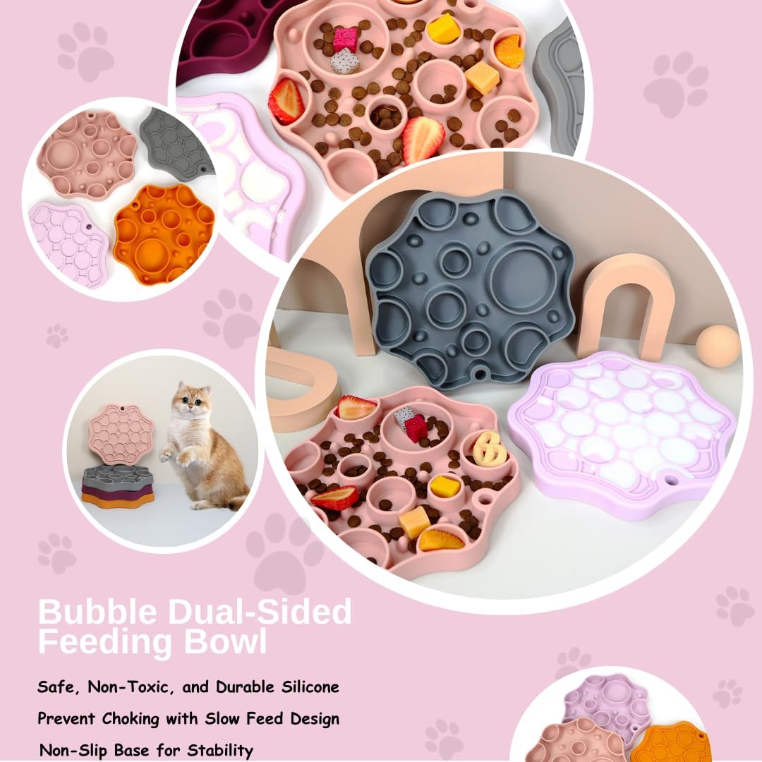 Non-Slip Slow Feeder Pet Bowl – Anti-Choking Feeding Bowl with Suction Cups for Dogs & Cats, Promotes Healthy Digestion (Pink, Bubble)
