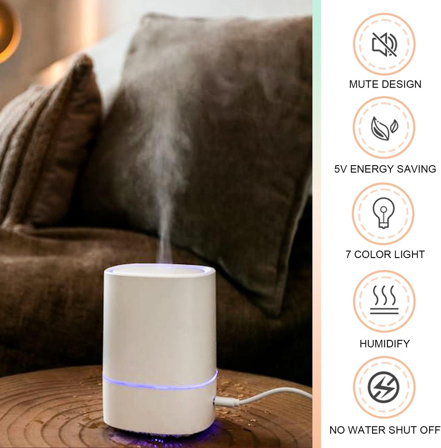 Essential Oil Diffusers for Home with USB Cord, 150ml Aroma Humidifier for Office, Water Shortage Protection, 7 Color LED Lights White Scent Mist Dorm Room Essentials Aromatherapy Ultrasonic