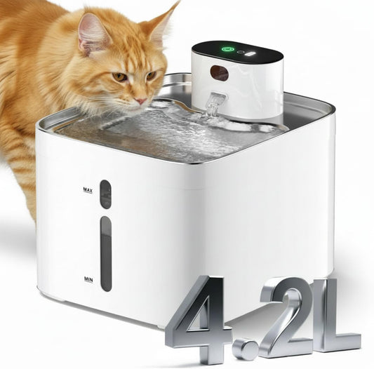 4.2L Pumpless Cat Water Fountain, 5000mAh Battery Operated Cat Fountain, Wireless Pet Water FountainsIndoor, Sensor and Timer Water Modes, Suitable for Cats and Small Dogs Indoor ((142-oz)