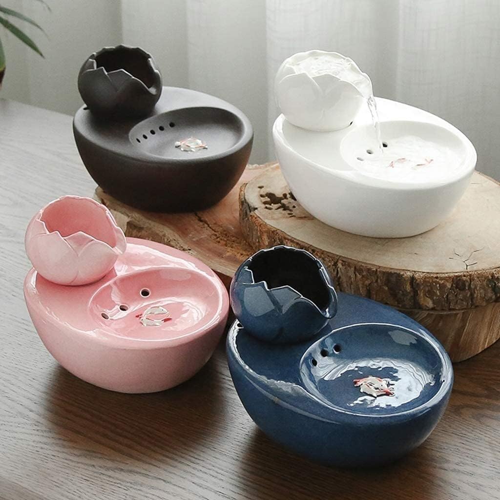 Fountain Cat Water Fountain, Automatic Circulation Pet Water Dispenser Portable Hygienic Replaceable Filter Flower Style Water Bowl for Cats, Dogs and Small Animals Pet Water Dispenser (Lotus Pink)