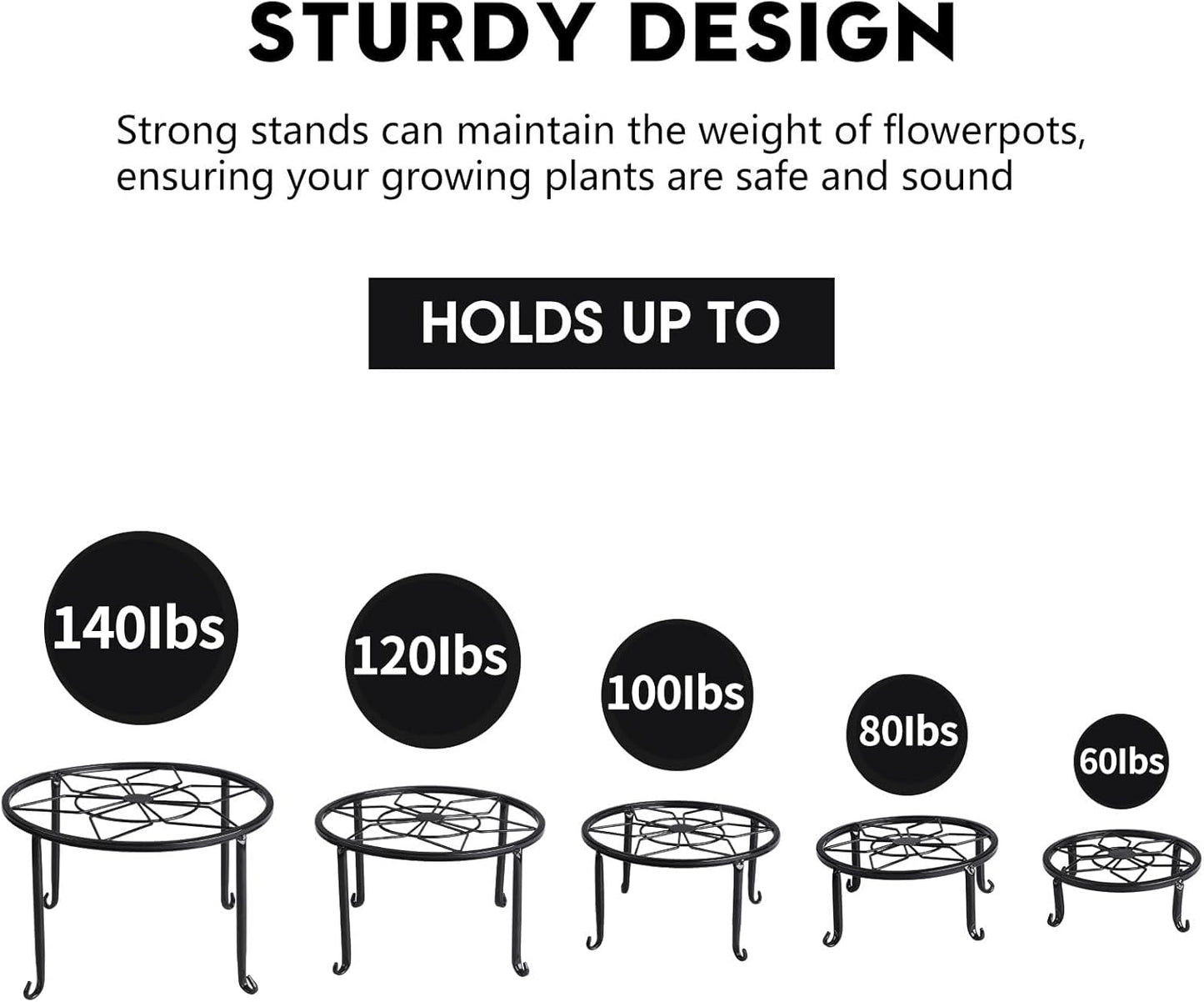 5 Pack Metal Plant Stands,Heavy Duty Potted Holder for Flower Pot,Indoor Outdoor Metal Rustproof Iron Garden Container Round Supports Rack for Planter