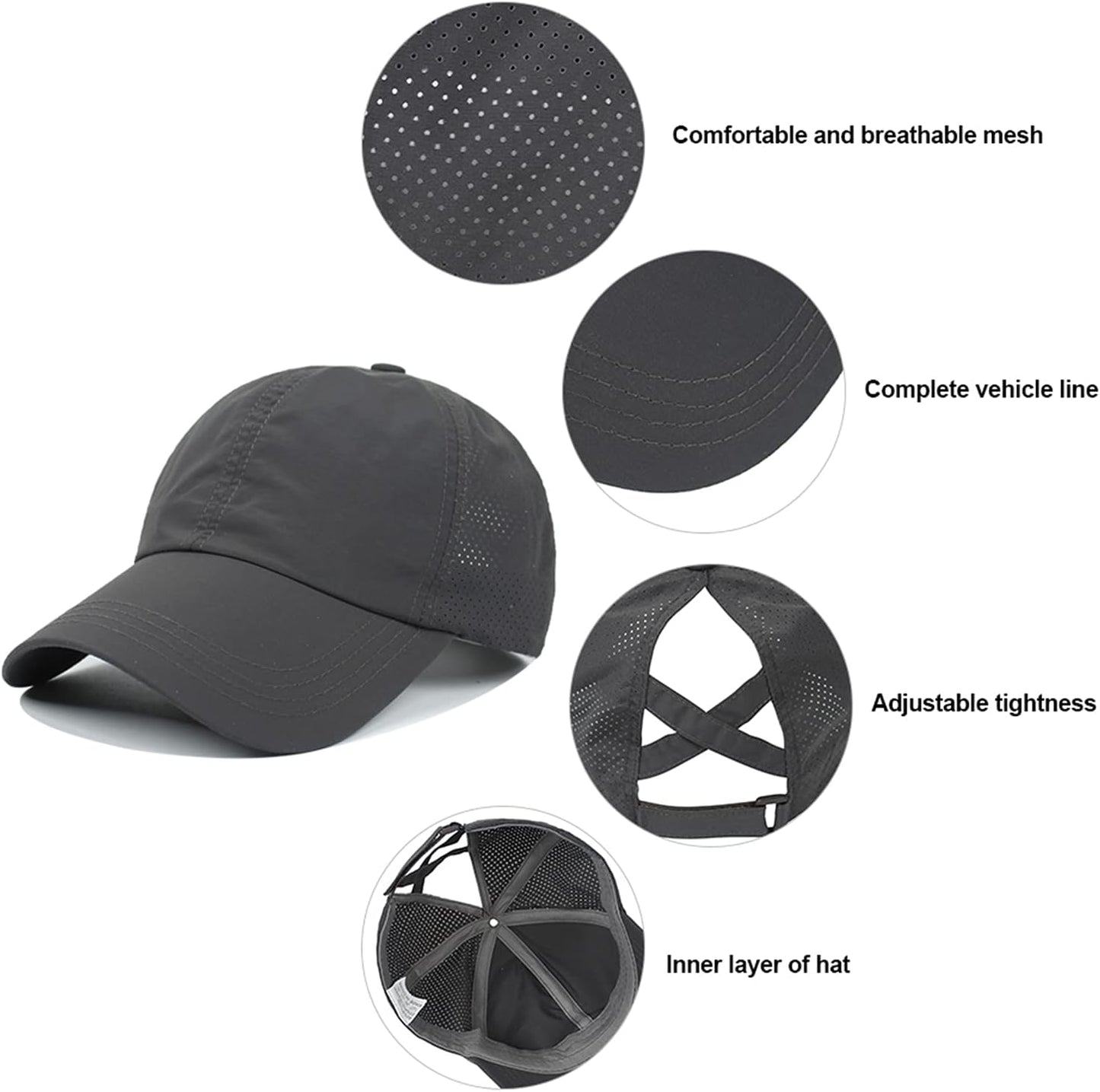HGGE Womens Criss Cross Ponytail Baseball Cap Adjustable High Messy Bun Ponycap Quick Drying Hat